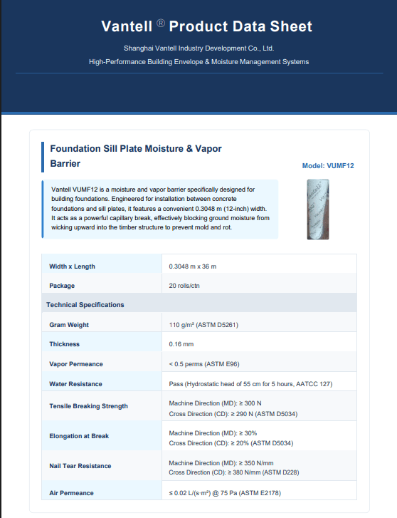 Vantell Housewrap/WRB Product Data Sheet