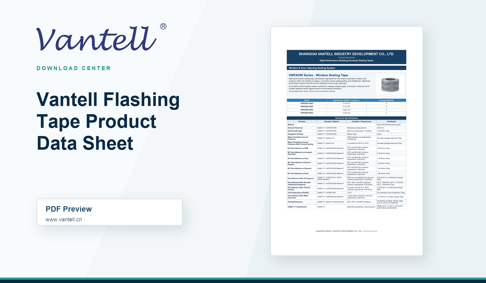Vantell Flashing Tape Product Data Sheet