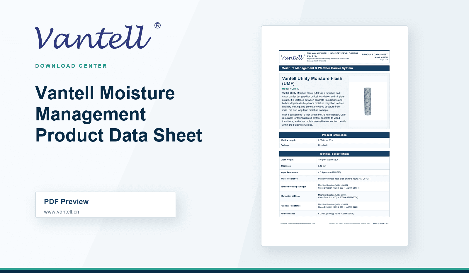 Vantell Moisture Management Product Data Sheet