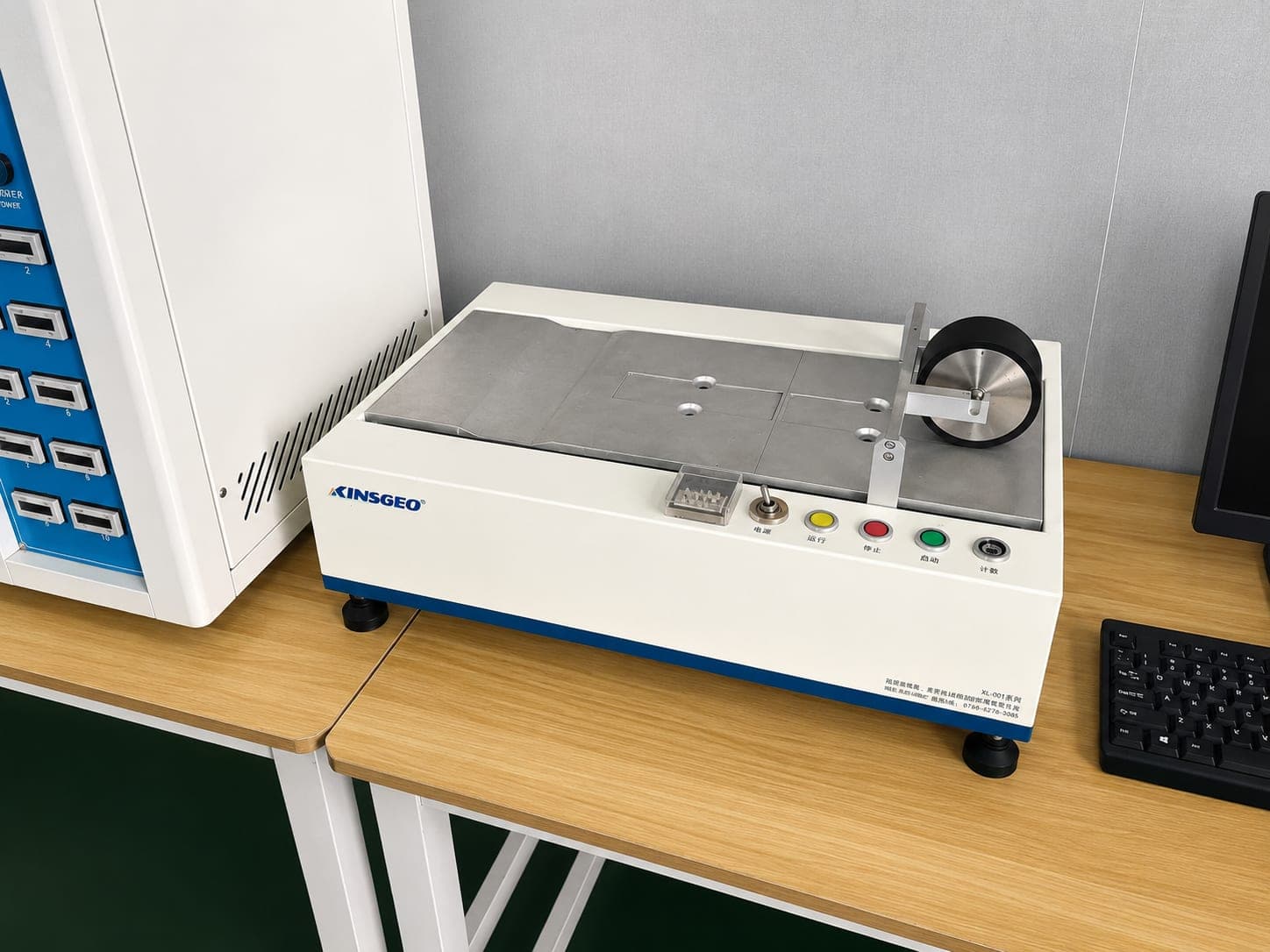Peel adhesion testing equipment for flashing tape and self-adhered membrane samples