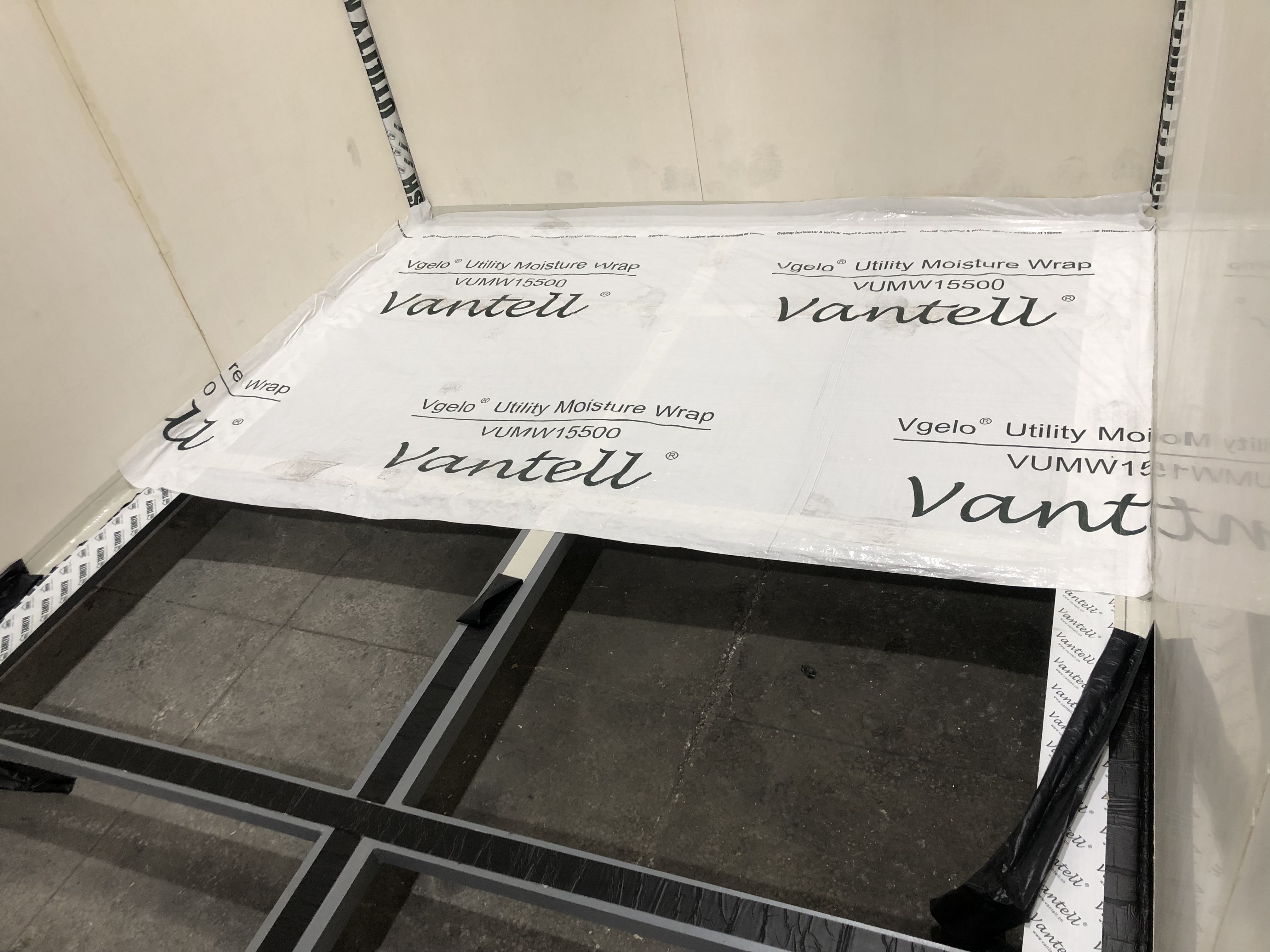 Vgelo Utility Moisture Wrap VUMW15500 installed as an interior vapor-control layer